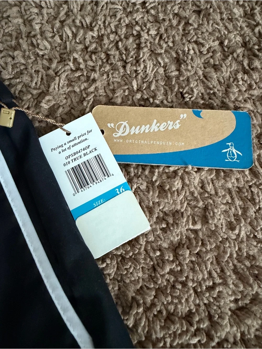 Original Penguin Black Swim Trunks with White Trim